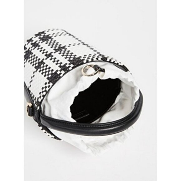 Cafuné Mini Woven Leather Bucket Hand Bag Basket Hobo Modern Plaid Preppy Purse - Picture 4 of 8